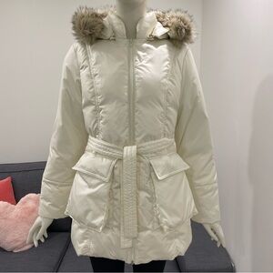 🇨🇦CDN SPIRIT Belted Puffer Jacket with Trimmed Hood Size Medium Made in Canada